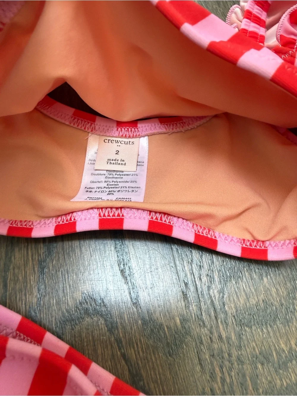 J. Crew Pink & Red Striped Ruffle-Shoulder Bikini